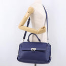 Salvatore Ferragamo Gancini Hand Bag Leather 2way Blue Silver Auth 192042A-27