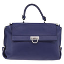 Salvatore Ferragamo Gancini Hand Bag Leather 2way Blue Silver Auth 192042A-13