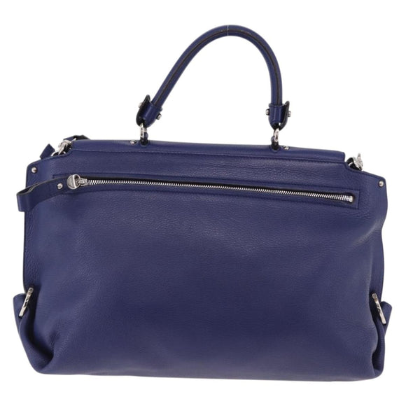 Salvatore Ferragamo Gancini Hand Bag Leather 2way Blue Silver Auth 192042A