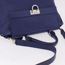 Salvatore Ferragamo Gancini Hand Bag Leather 2way Blue Silver Auth 192042A-6