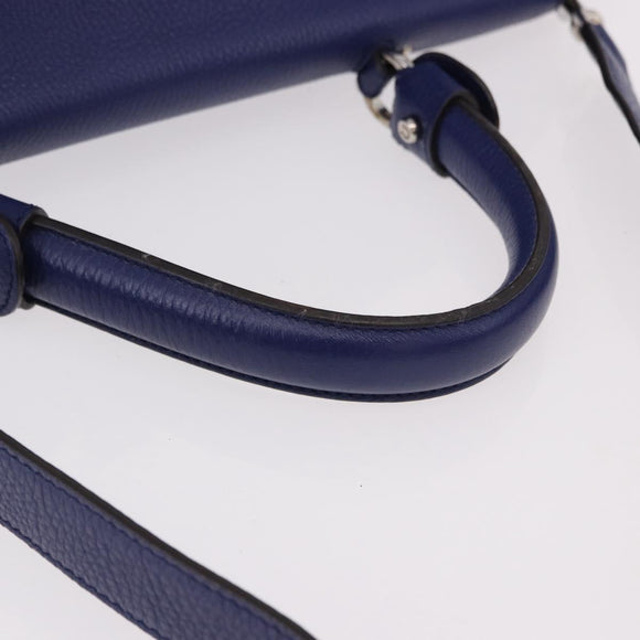 Salvatore Ferragamo Gancini Hand Bag Leather 2way Blue Silver Auth 192042A