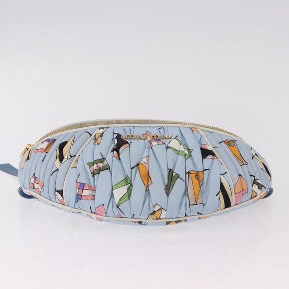 Miu Miu Matelasse Body Bag Canvas Light Blue Gold Auth 192044V