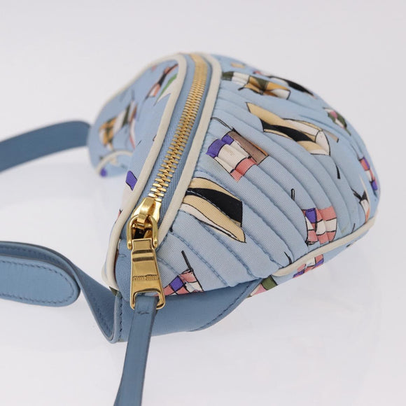 Miu Miu Matelasse Body Bag Canvas Light Blue Gold Auth 192044V