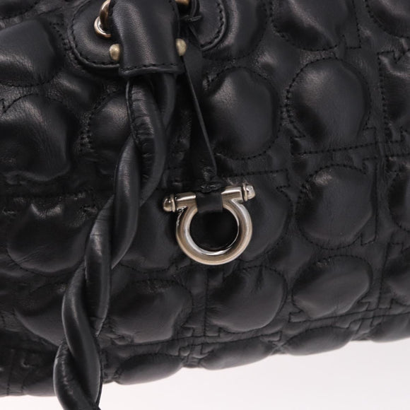 Salvatore Ferragamo Gancini Boston Bag Leather Black Silver Auth 192056V