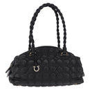 Salvatore Ferragamo Gancini Boston Bag Leather Black Silver Auth 192056V-13