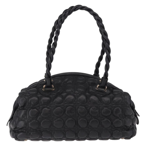 Salvatore Ferragamo Gancini Boston Bag Leather Black Silver Auth 192056V