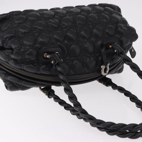 Salvatore Ferragamo Gancini Boston Bag Leather Black Silver Auth 192056V