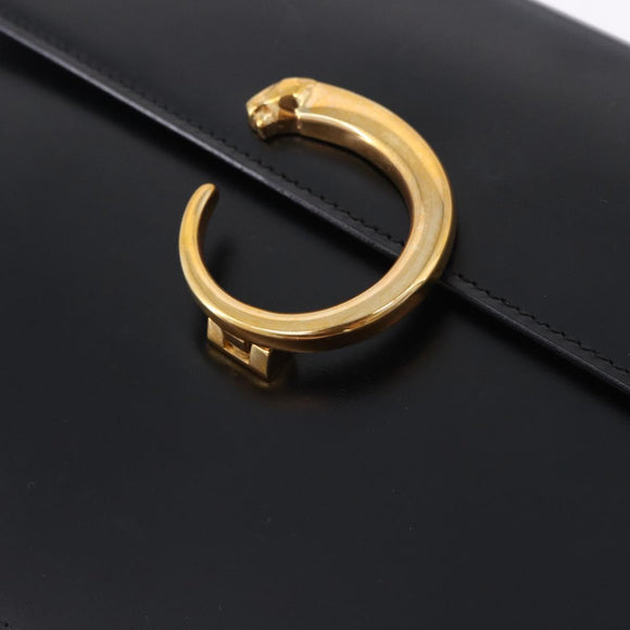 CARTIER PANTHERE Shoulder Bag Leather Black Gold Auth 192063V