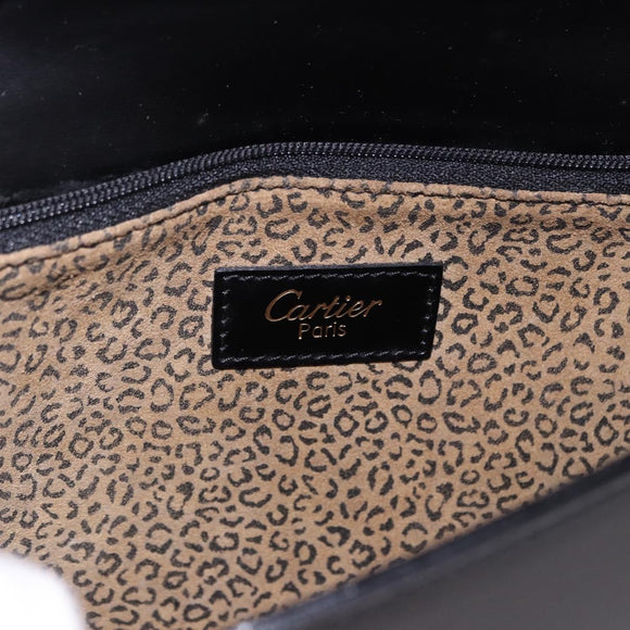 CARTIER PANTHERE Shoulder Bag Leather Black Gold Auth 192063V