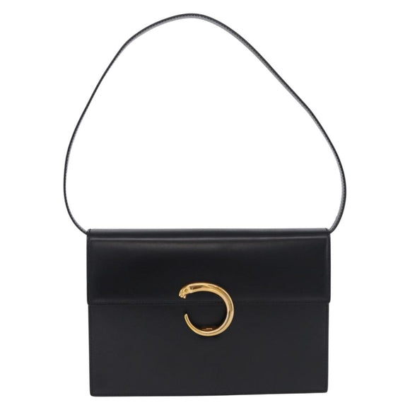 CARTIER PANTHERE Shoulder Bag Leather Black Gold Auth 192063V