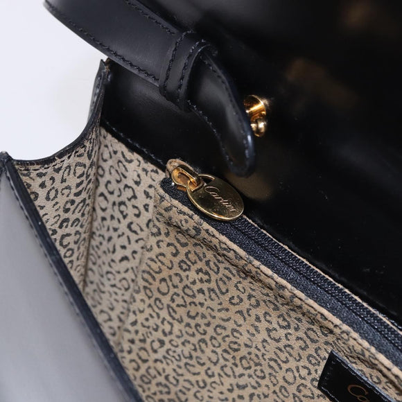 CARTIER PANTHERE Shoulder Bag Leather Black Gold Auth 192063V