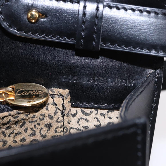 CARTIER PANTHERE Shoulder Bag Leather Black Gold Auth 192063V