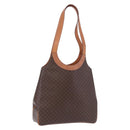 CELINE Macadam Canvas Circle Hand Bag PVC Leather Brown Gold Auth 192066-1