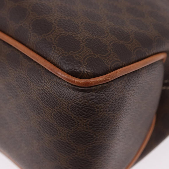 CELINE Macadam Canvas Circle Hand Bag PVC Leather Brown Gold Auth 192066