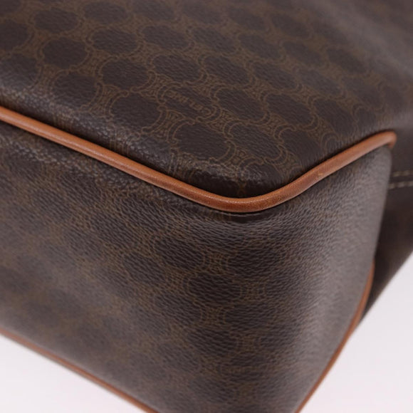 CELINE Macadam Canvas Circle Hand Bag PVC Leather Brown Gold Auth 192066
