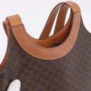 CELINE Macadam Canvas Circle Hand Bag PVC Leather Brown Gold Auth 192066-14