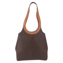 CELINE Macadam Canvas Circle Hand Bag PVC Leather Brown Gold Auth 192066-2