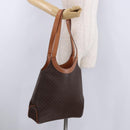 CELINE Macadam Canvas Circle Hand Bag PVC Leather Brown Gold Auth 192066-22