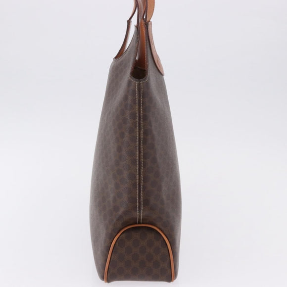 CELINE Macadam Canvas Circle Hand Bag PVC Leather Brown Gold Auth 192066