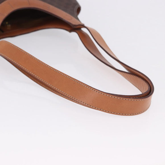 CELINE Macadam Canvas Circle Hand Bag PVC Leather Brown Gold Auth 192066