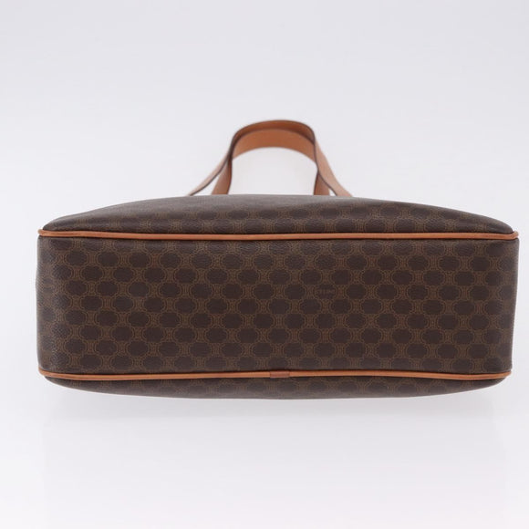 CELINE Macadam Canvas Circle Hand Bag PVC Leather Brown Gold Auth 192066