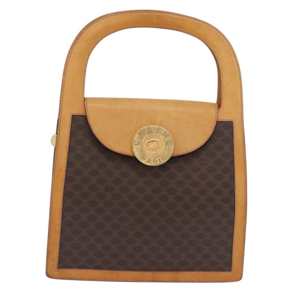 CELINE Macadam Canvas Medallion Hand Bag PVC Leather Brown Gold Auth 192071A