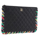 CHANEL Matelasse Clutch Bag Lamb Skin Black Gold CC Auth 192073SAM-1