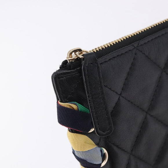 CHANEL Matelasse Clutch Bag Lamb Skin Black Gold CC Auth 192073SAM