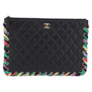 CHANEL Matelasse Clutch Bag Lamb Skin Black Gold CC Auth 192073SAM-13