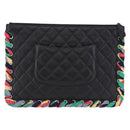 CHANEL Matelasse Clutch Bag Lamb Skin Black Gold CC Auth 192073SAM-2