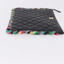 CHANEL Matelasse Clutch Bag Lamb Skin Black Gold CC Auth 192073SAM-3