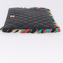 CHANEL Matelasse Clutch Bag Lamb Skin Black Gold CC Auth 192073SAM-4