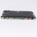 CHANEL Matelasse Clutch Bag Lamb Skin Black Gold CC Auth 192073SAM-6