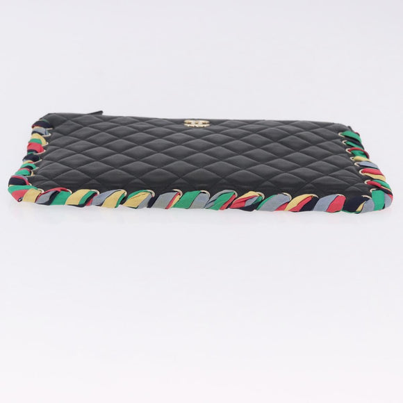 CHANEL Matelasse Clutch Bag Lamb Skin Black Gold CC Auth 192073SAM