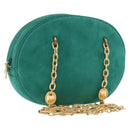 Christian Dior Chain Shoulder Bag Suede Green Gold Auth 192074V-1