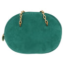 Christian Dior Chain Shoulder Bag Suede Green Gold Auth 192074V-13