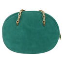 Christian Dior Chain Shoulder Bag Suede Green Gold Auth 192074V-2