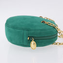 Christian Dior Chain Shoulder Bag Suede Green Gold Auth 192074V-4