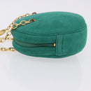 Christian Dior Chain Shoulder Bag Suede Green Gold Auth 192074V-5
