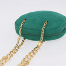 Christian Dior Chain Shoulder Bag Suede Green Gold Auth 192074V-7