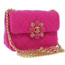 CHANEL Mini Matelasse 18 Chain Shoulder Bag tweed Pink Gold CC Auth 192078SM-1