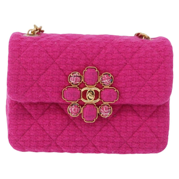 CHANEL Mini Matelasse 18 Chain Shoulder Bag tweed Pink Gold CC Auth 192078SM