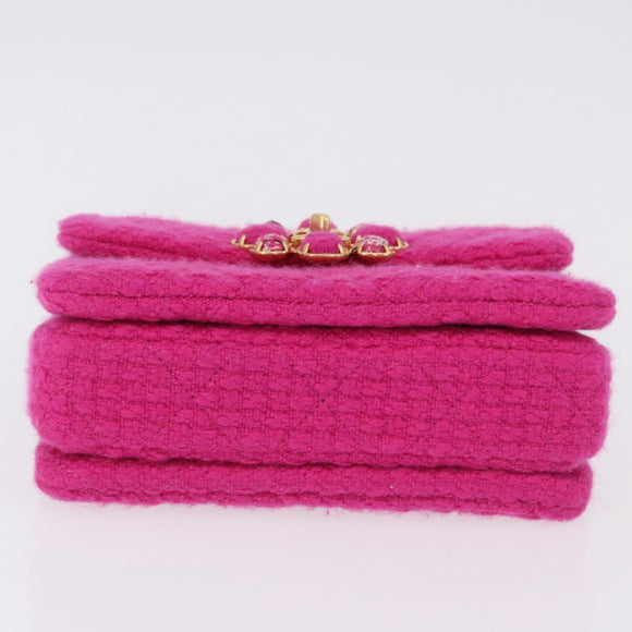 CHANEL Mini Matelasse 18 Chain Shoulder Bag tweed Pink Gold CC Auth 192078SM