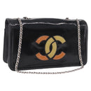 CHANEL Lipstick Chain Shoulder Bag Patent leather Black Silver CC Auth 192079V-1