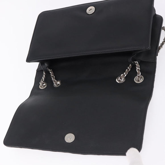 CHANEL Lipstick Chain Shoulder Bag Patent leather Black Silver CC Auth 192079V
