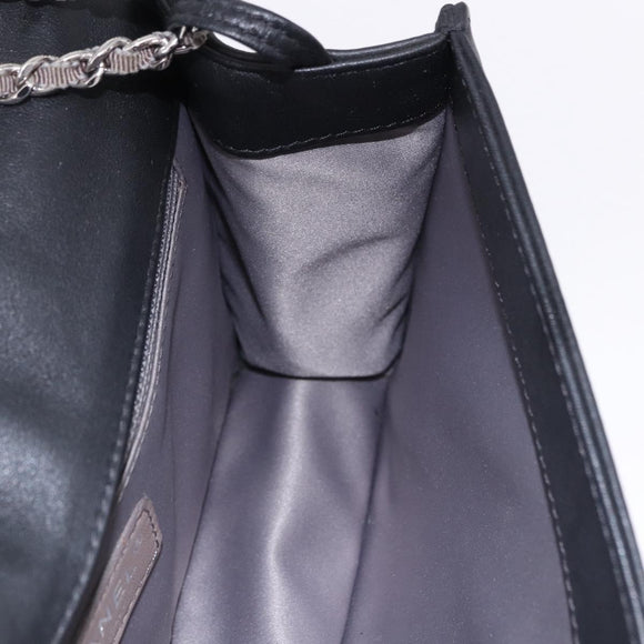 CHANEL Lipstick Chain Shoulder Bag Patent leather Black Silver CC Auth 192079V