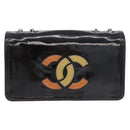 CHANEL Lipstick Chain Shoulder Bag Patent leather Black Silver CC Auth 192079V-13