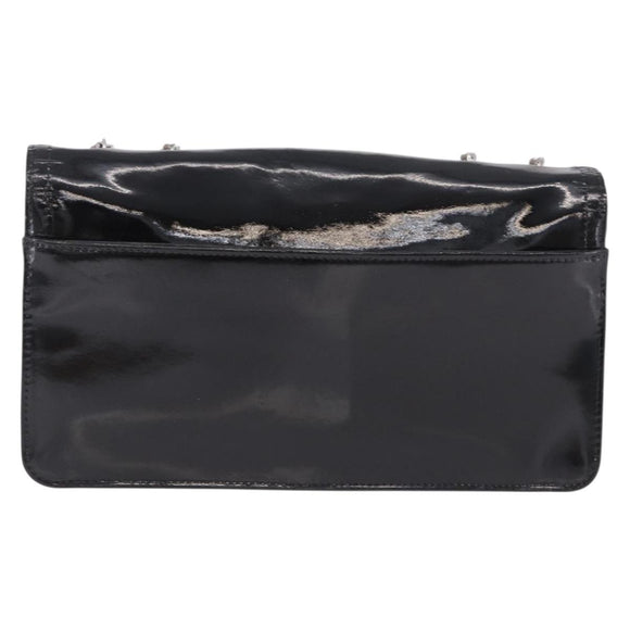 CHANEL Lipstick Chain Shoulder Bag Patent leather Black Silver CC Auth 192079V