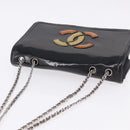 CHANEL Lipstick Chain Shoulder Bag Patent leather Black Silver CC Auth 192079V-6