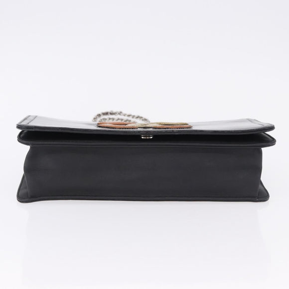 CHANEL Lipstick Chain Shoulder Bag Patent leather Black Silver CC Auth 192079V